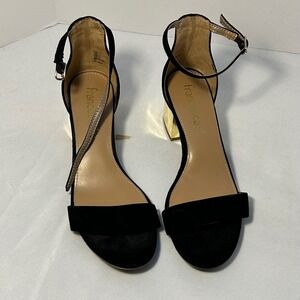 Francesca's Black Suede Ankle Strap Block Heels Gold‎ Block Heel Sandals Size 7